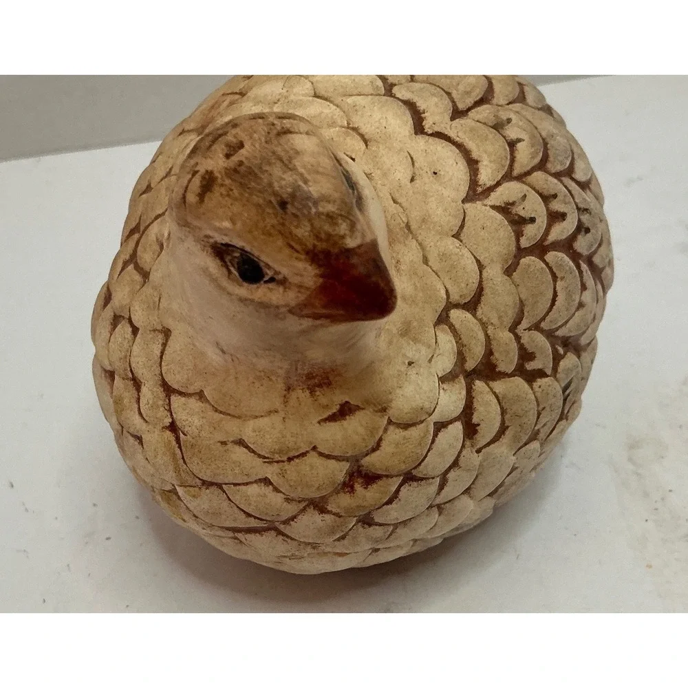 Vintage Ceramic Quail Figurine Hand Painted Bird Decor Tan Brown Small